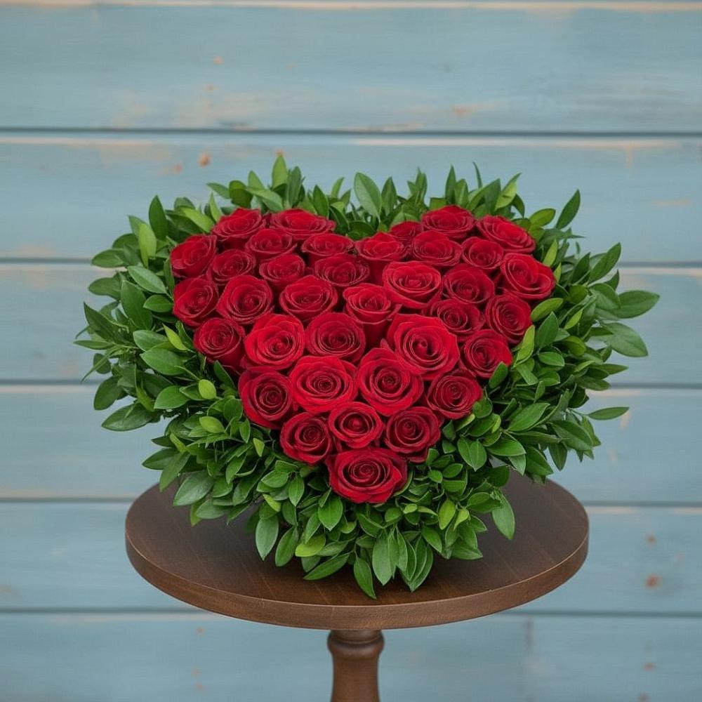 Цветочная композиция из Розы в виде сердца в Междуреченском