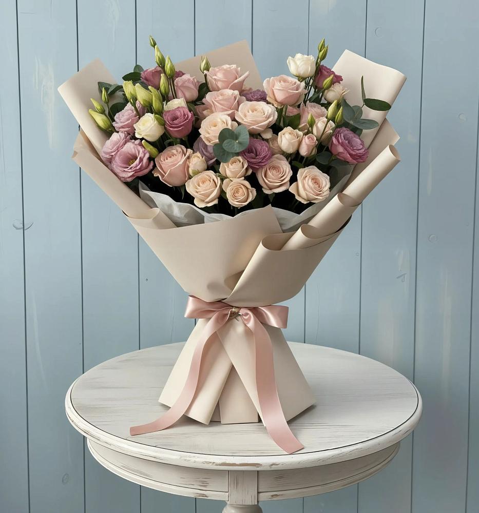 Букет цветов из: Розы и Лизиантусы в Междуреченском