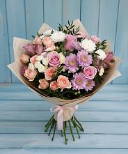 Букет цветов из:  Хризантемы, Розы и Альстромерии в Междуреченском