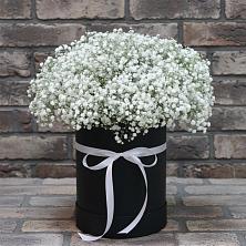 Цветочная композиция из Гипсофила в шляпной коробке в Междуреченском